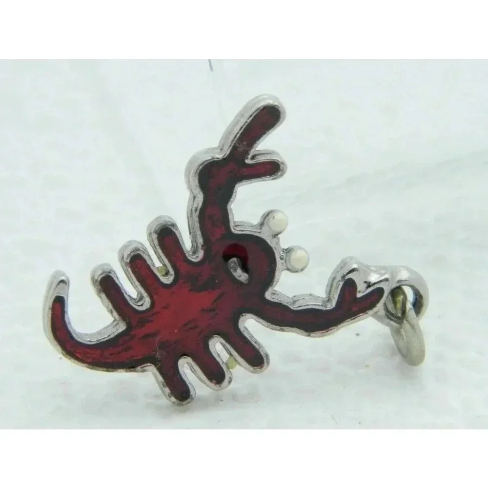 Silver Tone Red Enamel Lobster Pendant